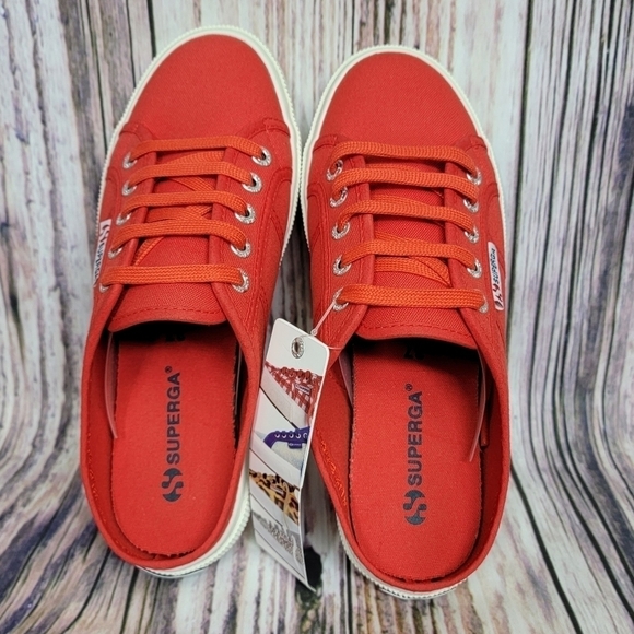 Superga Women's Size 6.5  Canvas Lace Up Backless Platform Sneakers Red New - Picture 6 of 12